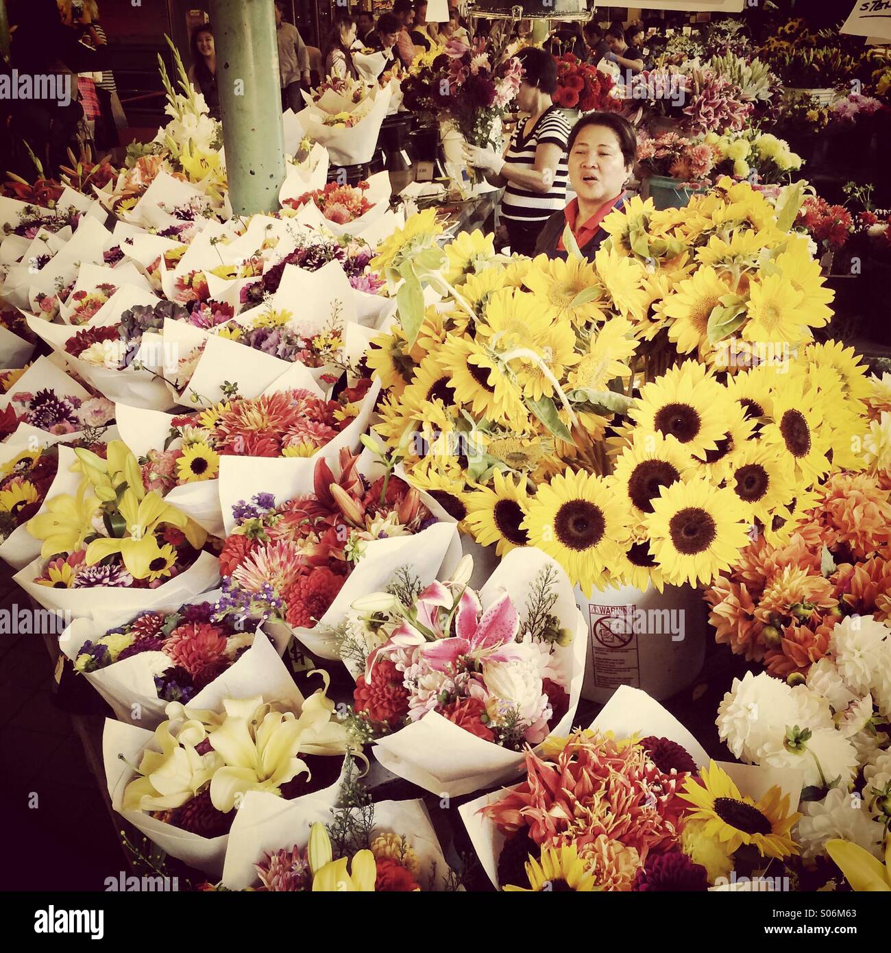 Flower seller, Pike Place Market, landmark public market, downtown