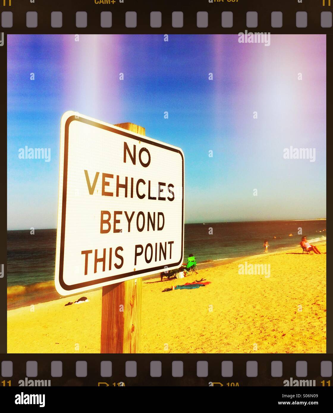 Sign on beach where vehicles are allowed, Vilano Beach, Florida, USA. - Smartphone Captured Stock Image