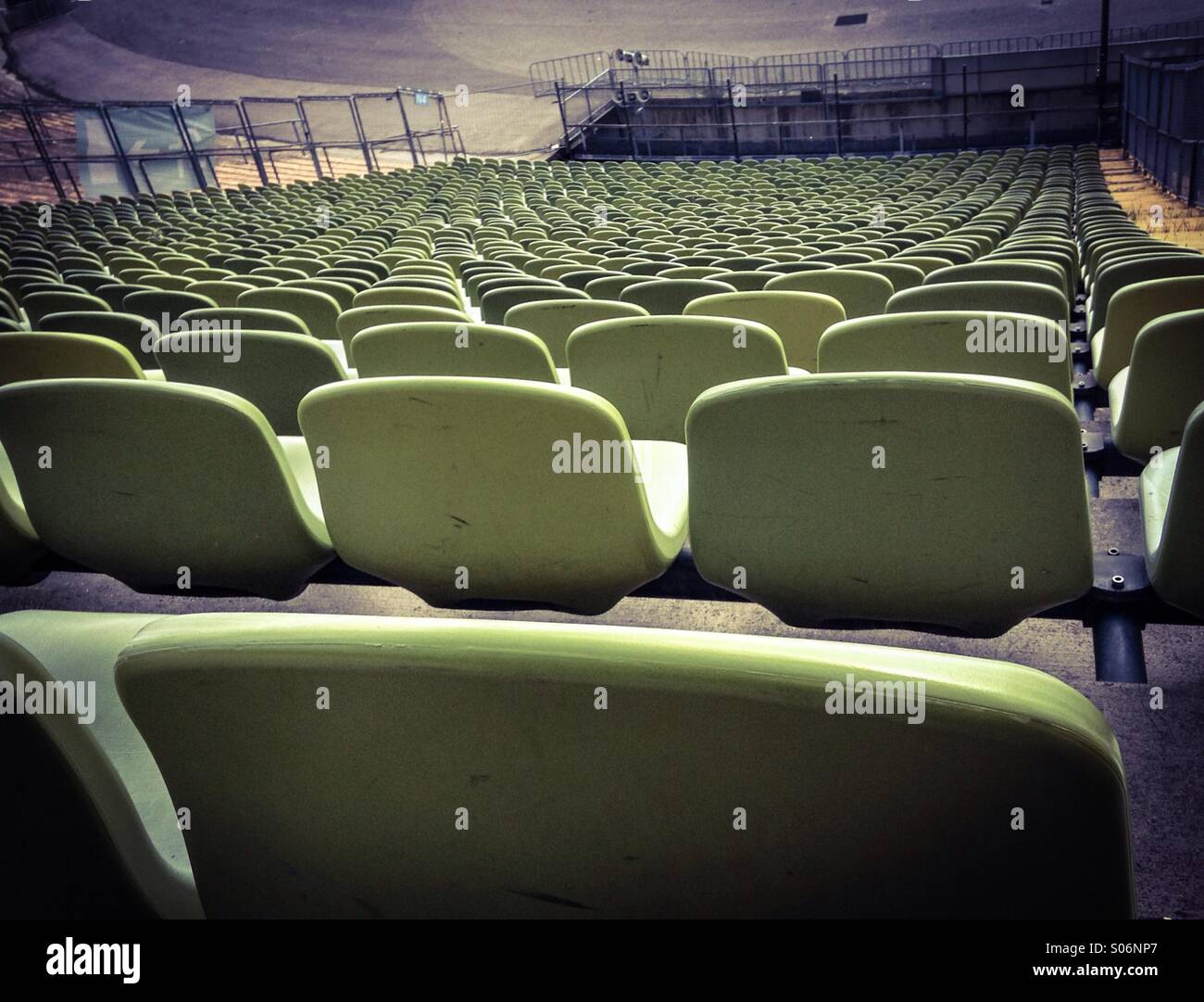 Row of empty seats st Olympic Stadium in Munich, Germany Stock Photo