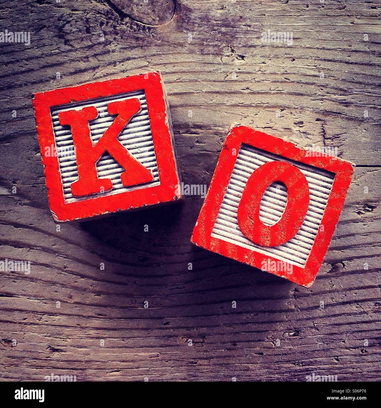 It's a photo of woodblocks toys will alphabet letter on them which are combines together to create the acronym KO Stock Photo