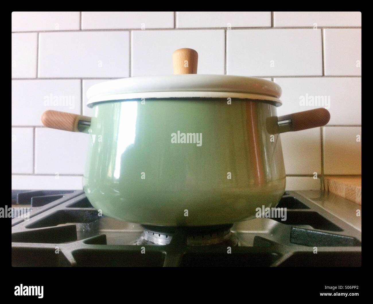 Sage green cooking pot - Smartphone Captured Stock Image