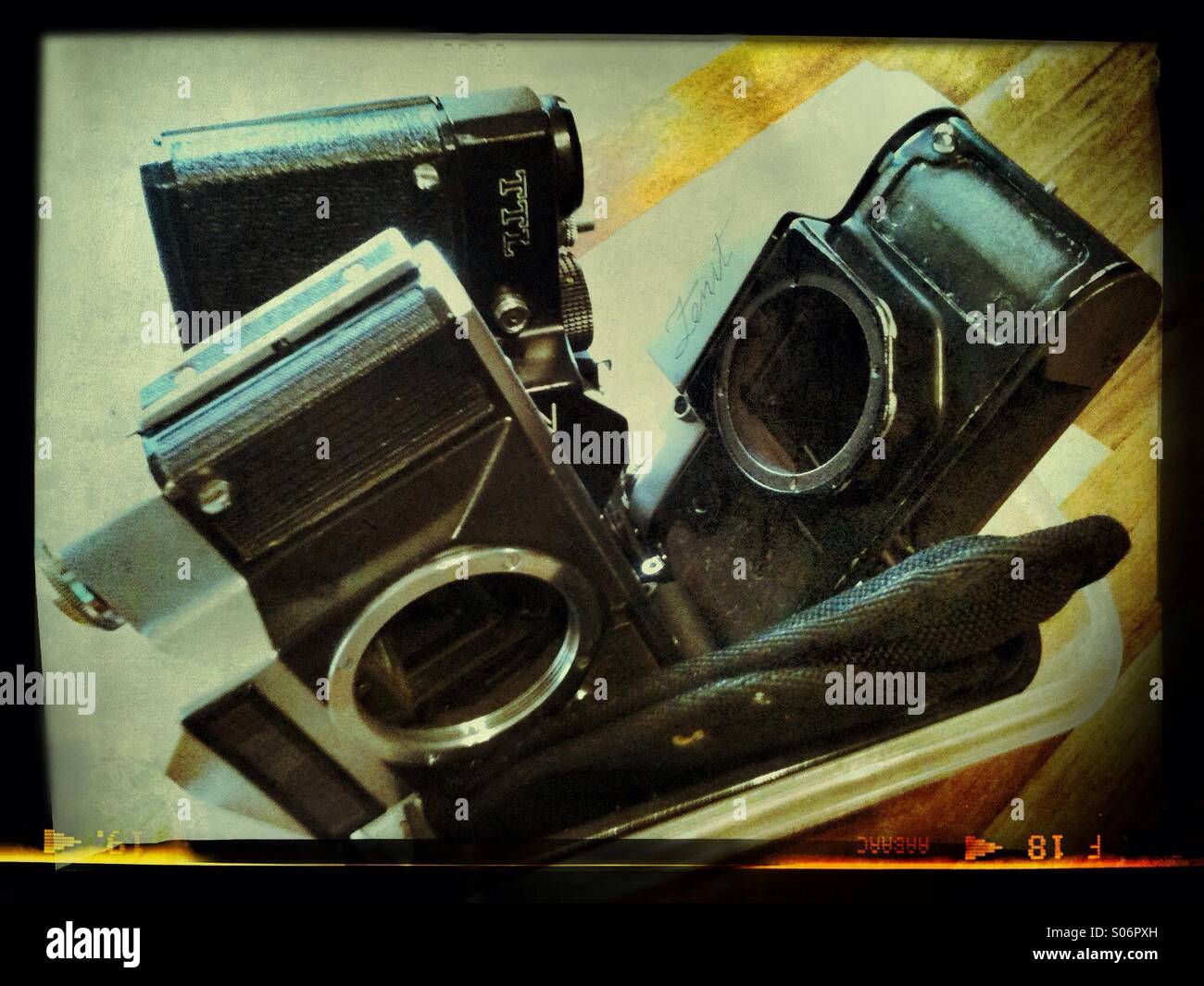 Scrap SLR film 35mm cameras - Smartphone Captured Stock Image