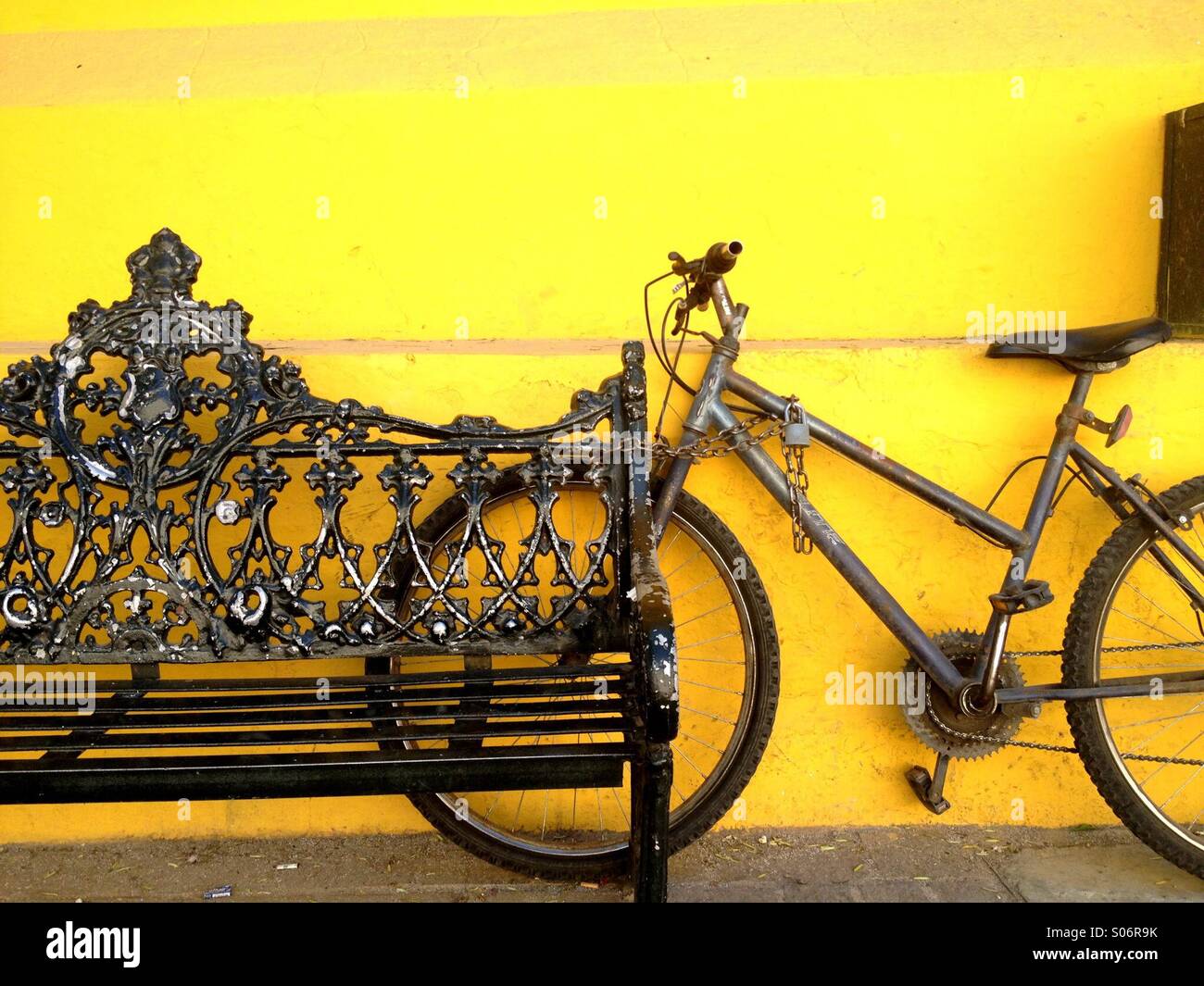 Bike and bench, San Minguel, Mexico - Smartphone Captured Stock Image