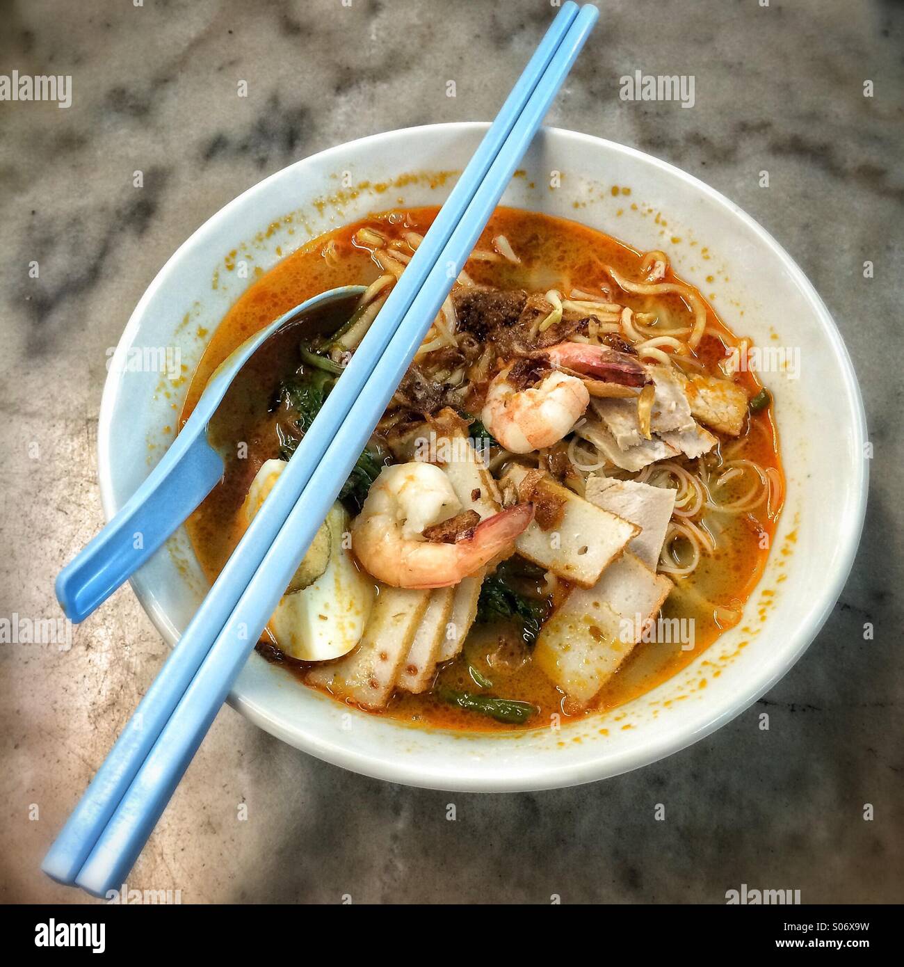 Malaysian prawn noodle soup - Smartphone Captured Stock Image
