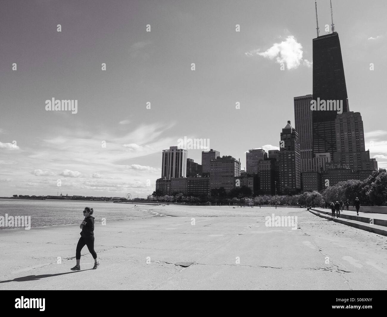 Beachfront promenade at the affluent Gold Coast neighborhood of Chicago, IL, USA in a sunny day in October 2014. - Smartphone Captured Stock Image
