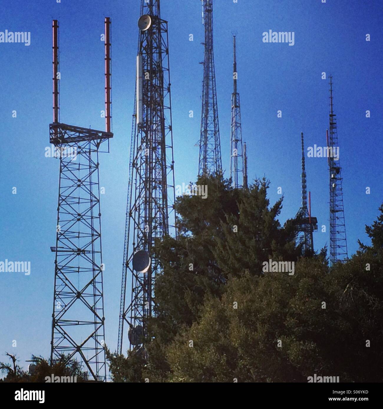 Cluster of transmission towers serving the LA basin from atop Mt Wilson - Smartphone Captured Stock Image