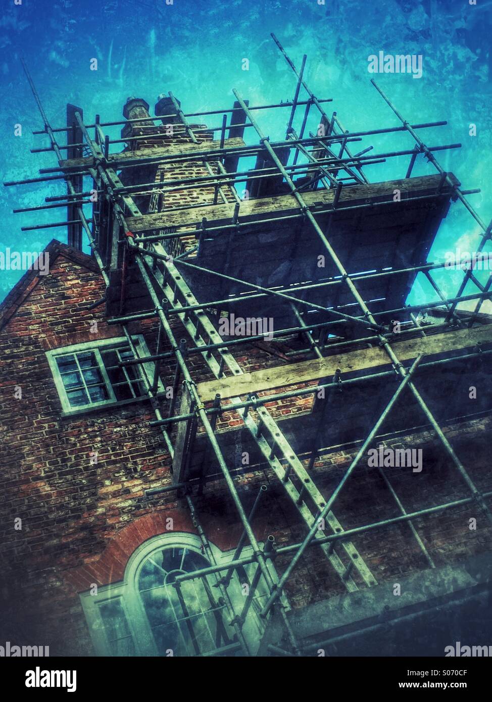 Scaffolding on a house York North Yorkshire England UK - Smartphone Captured Stock Image