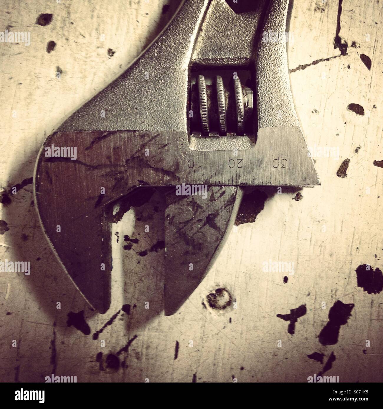 Jaws of an adjustable spanner close-up. Mobile phone photo with some phone or tablet post processing. - Smartphone Captured Stock Image