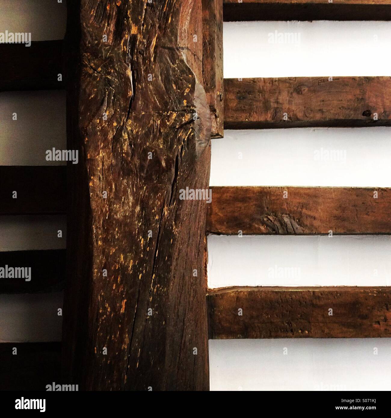 Looking up at old ceiling wooden beams pattern. Mobile phone photo with some phone or tablet post processing. - Smartphone Captured Stock Image