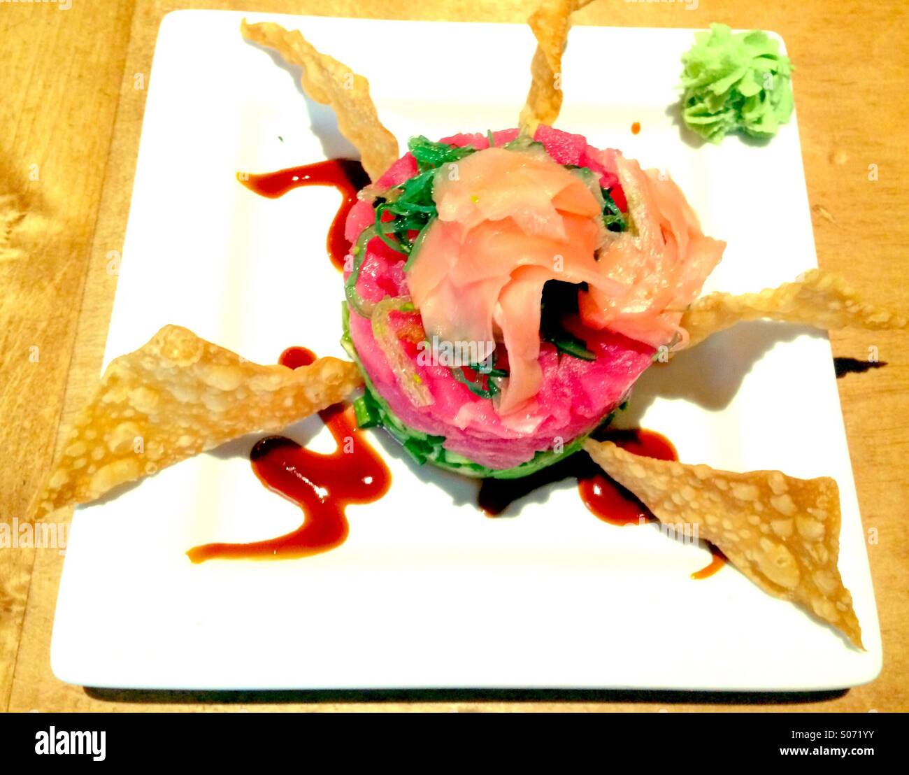 Ahi Tuna Poke Stack - Smartphone Captured Stock Image
