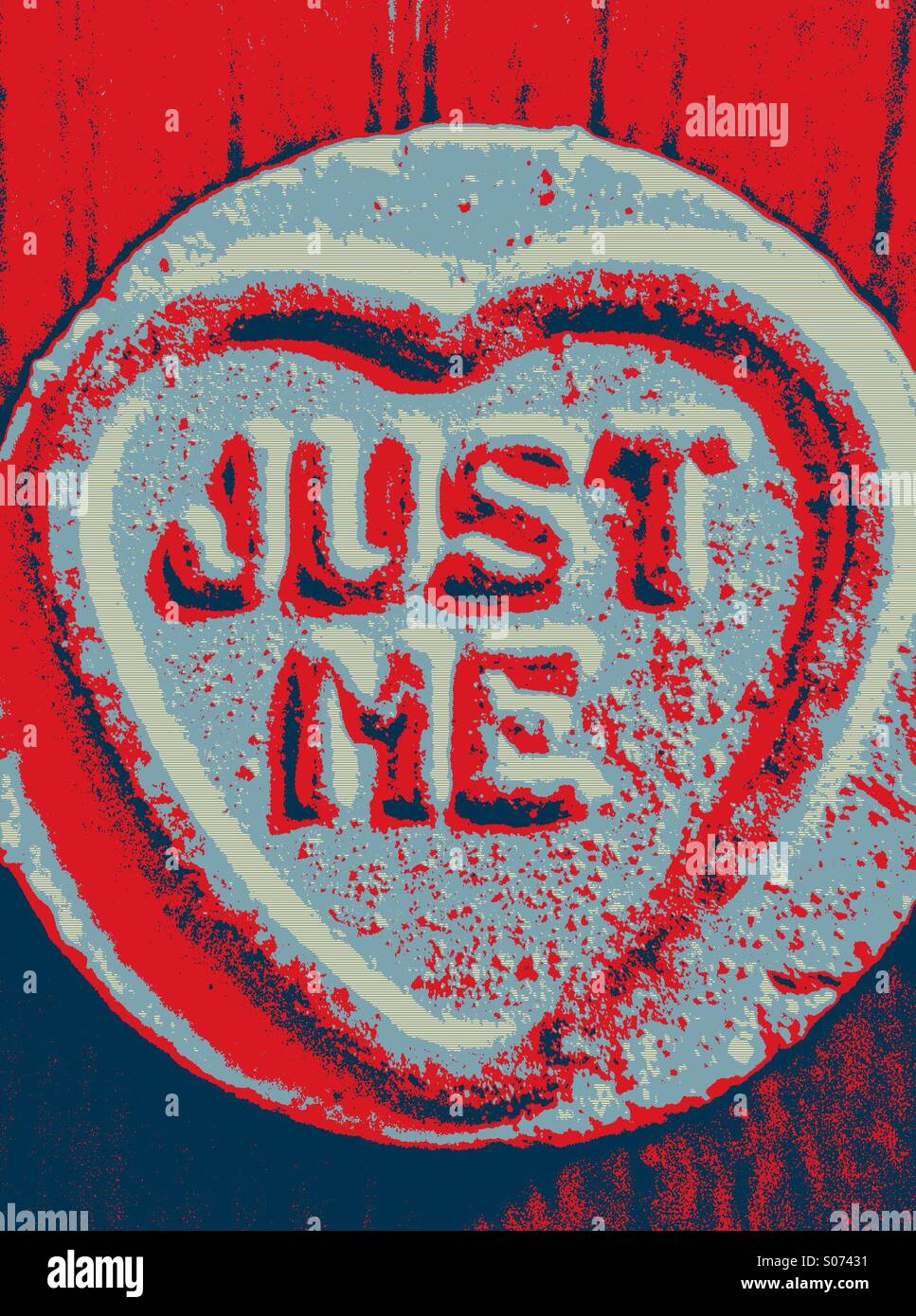 Pop art style photo of a love heart sweet - Smartphone Captured Stock Image