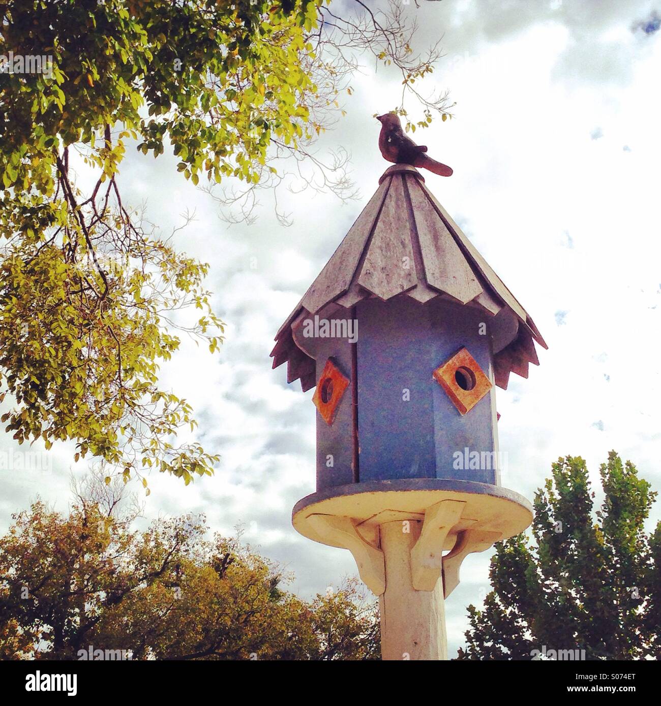 Blue bird house Stock Photo - Alamy