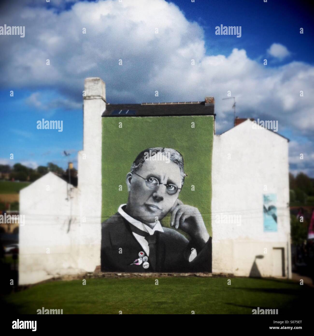 A mural of stainless steel inventor Harry Brearley in Sheffield UK - Smartphone Captured Stock Image