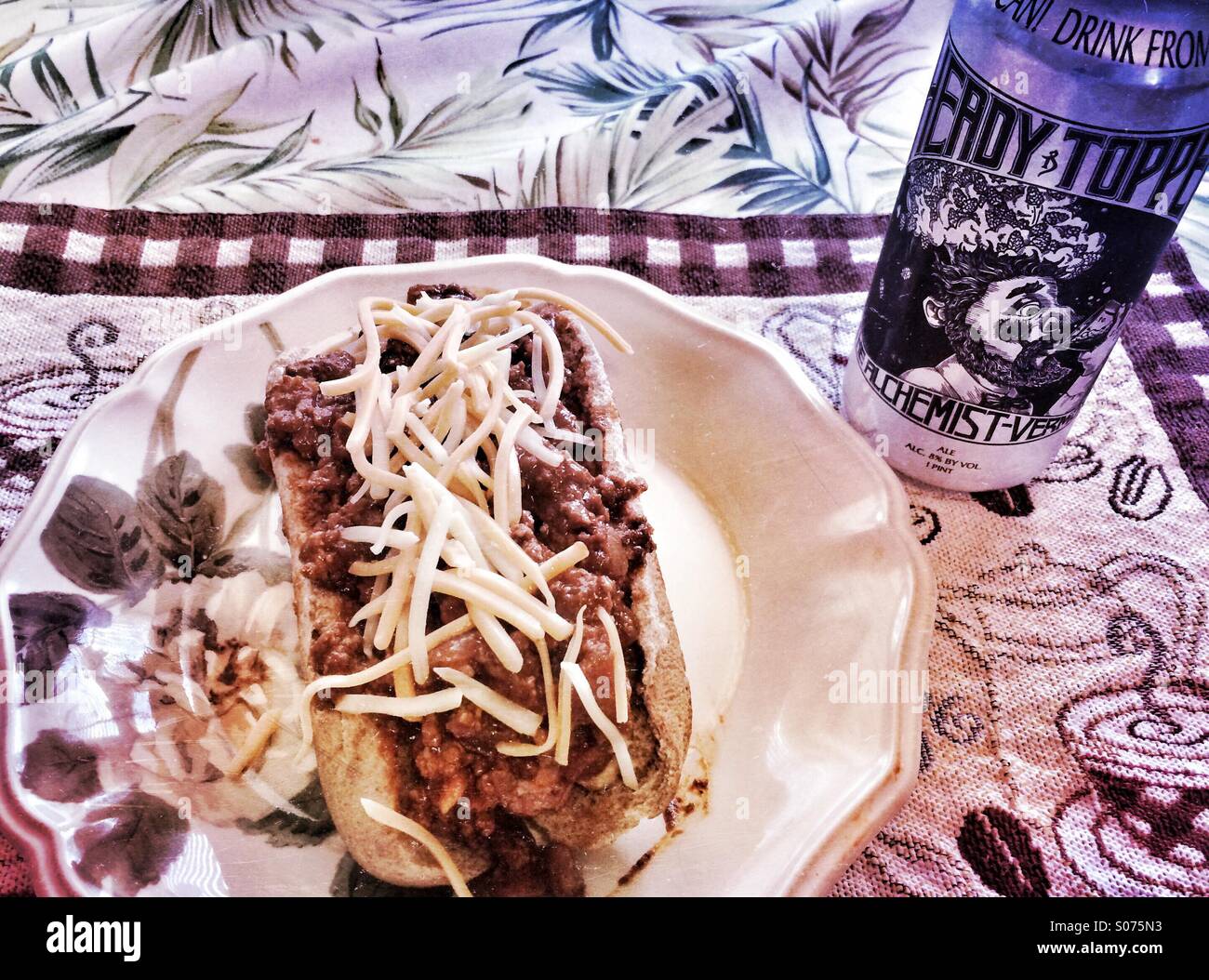 A Chili Dog and a can of Heady Topper - Smartphone Captured Stock Image