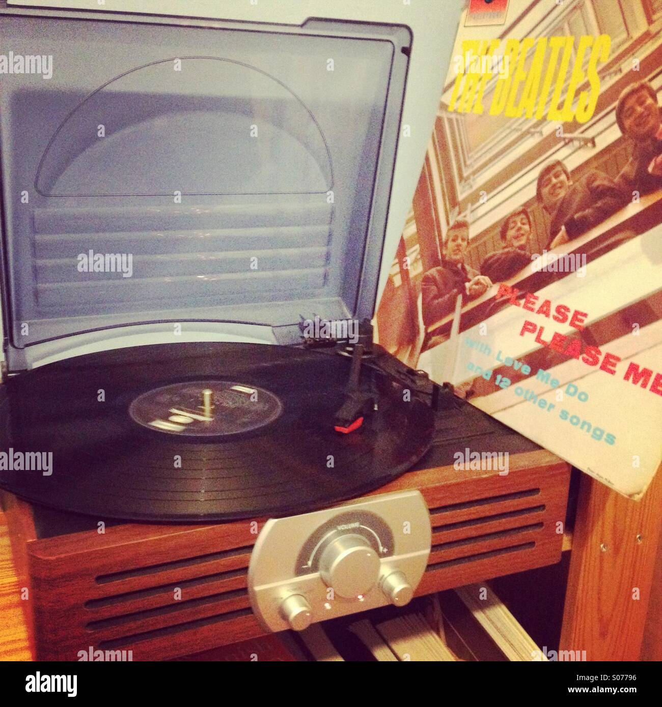Beatles vinyl playing on record player Stock Photo Alamy