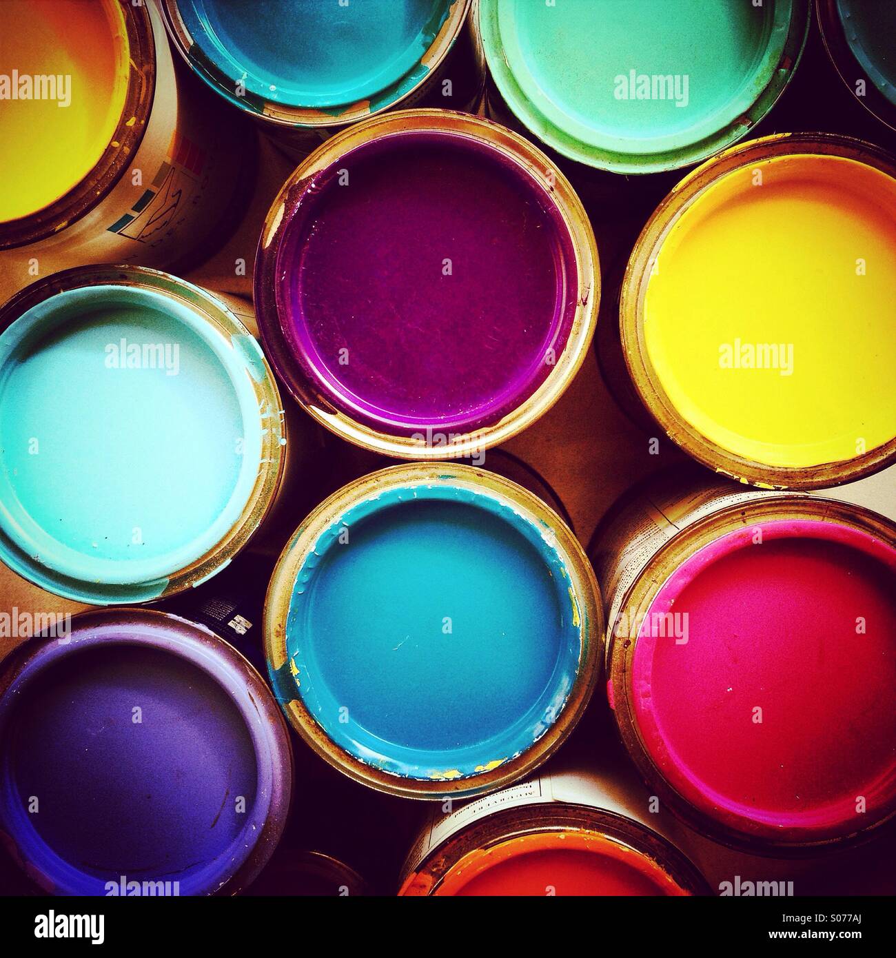 Paint pots, viewed from above Stock Photo