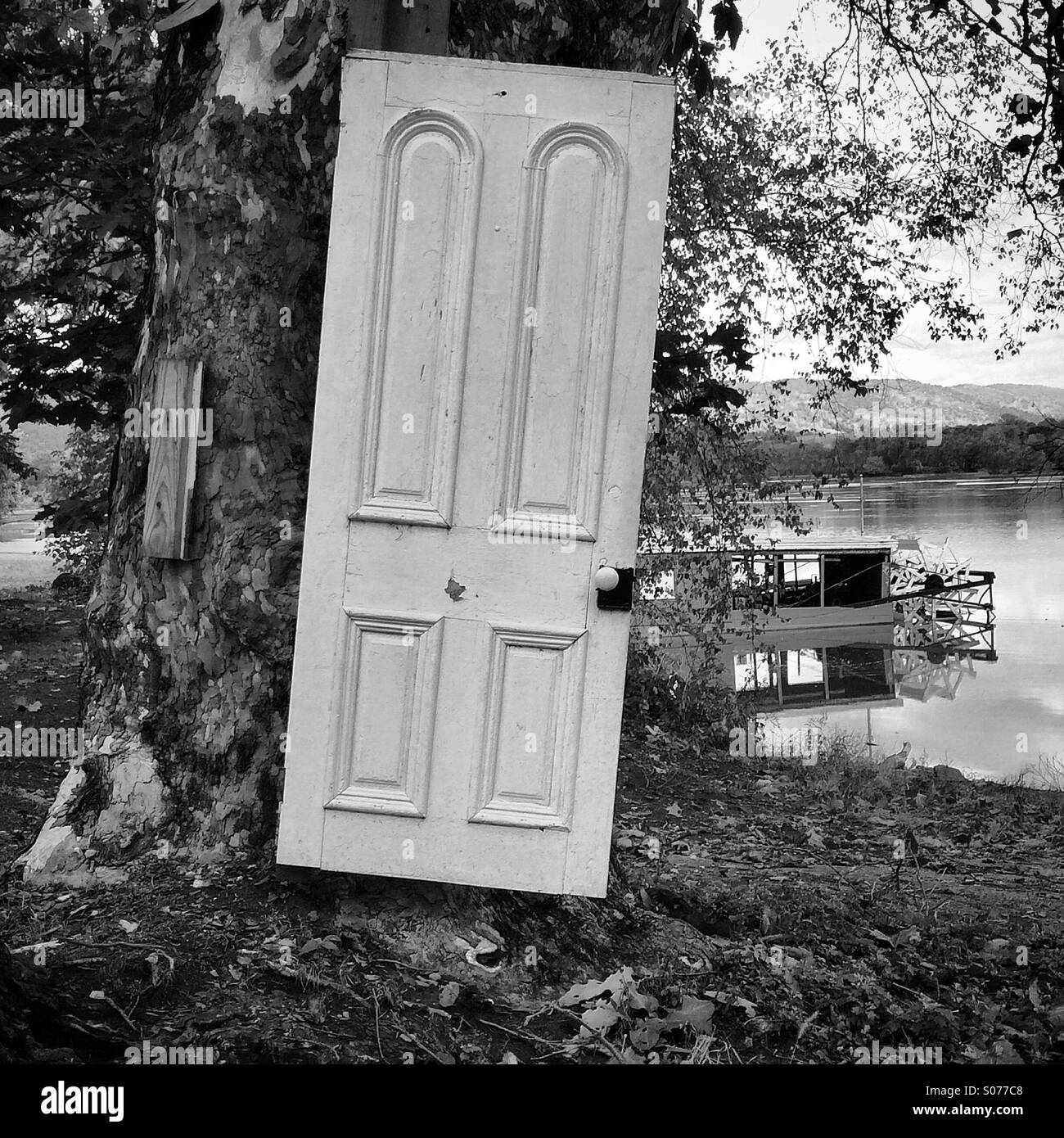 Old abandoned door by Susquehanna river in Pennsylvania Usa - Smartphone Captured Stock Image