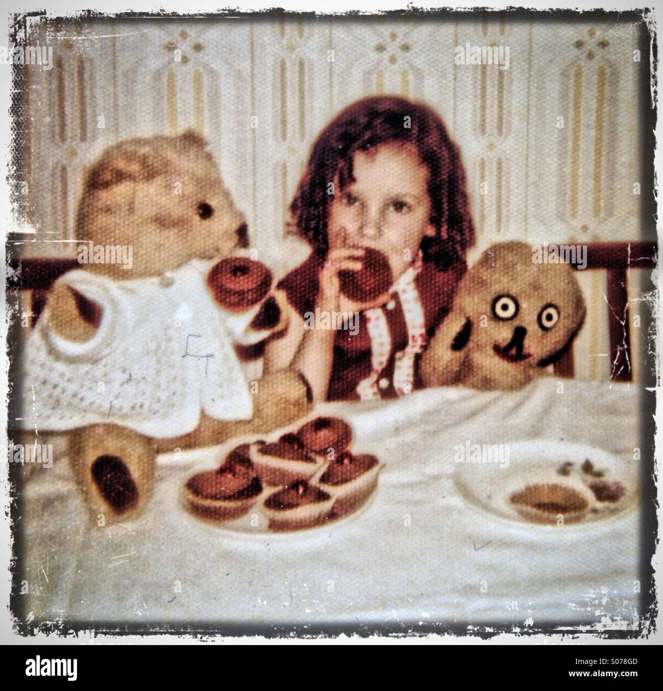 Old photo from the 1970's of a child's teddy bears tea party Stock ...