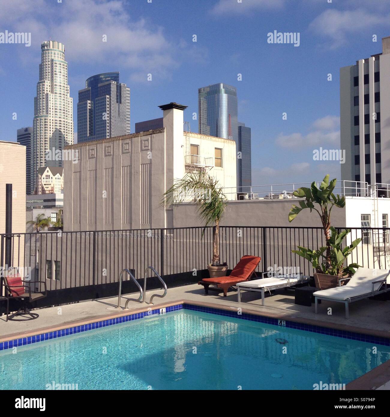 Penthouse pool in down town Los Angeles Stock Photo