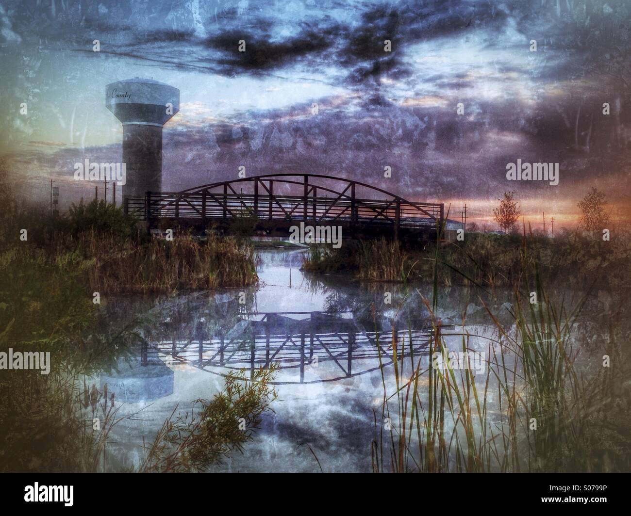 A park bridge at daybreak. - Smartphone Captured Stock Image