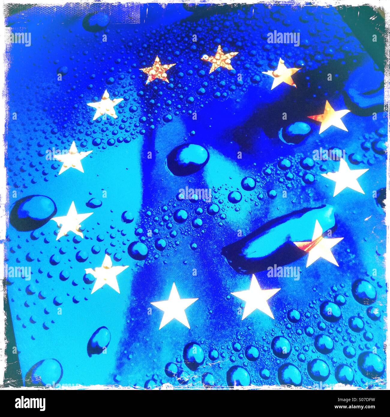 Water droplets over the flag of the European Union Stock Photo