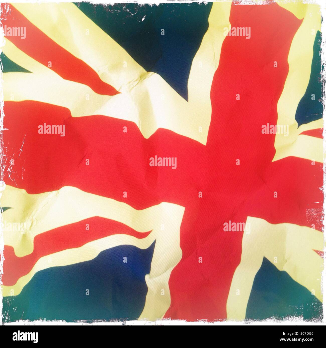 A print of the Union Jack flag of the United Kingdom on crumpled paper Stock Photo