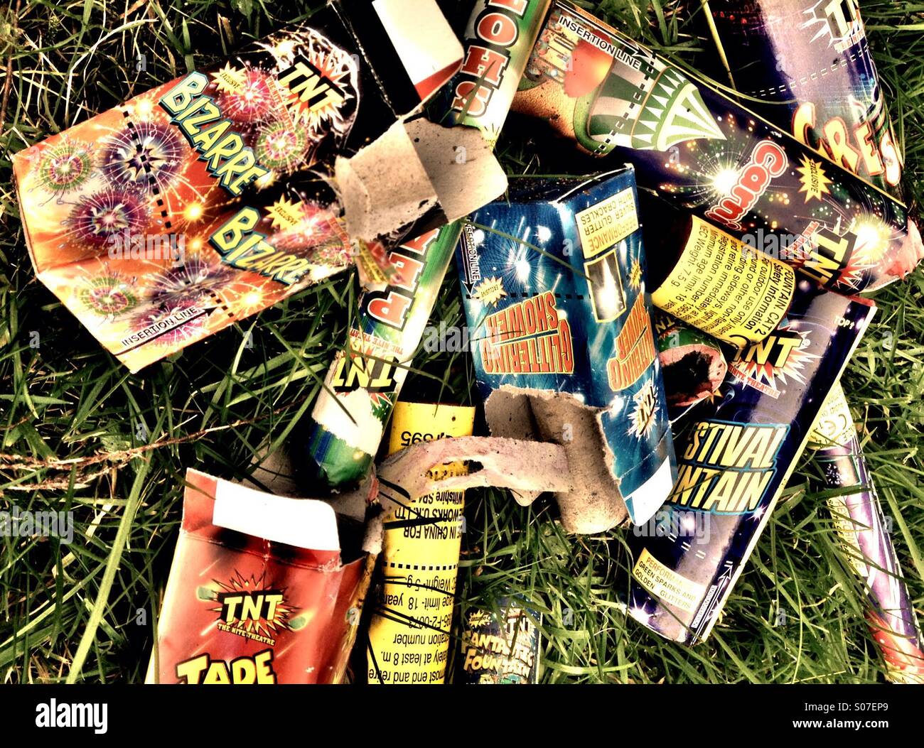 Discarded firework boxes Stock Photo Alamy