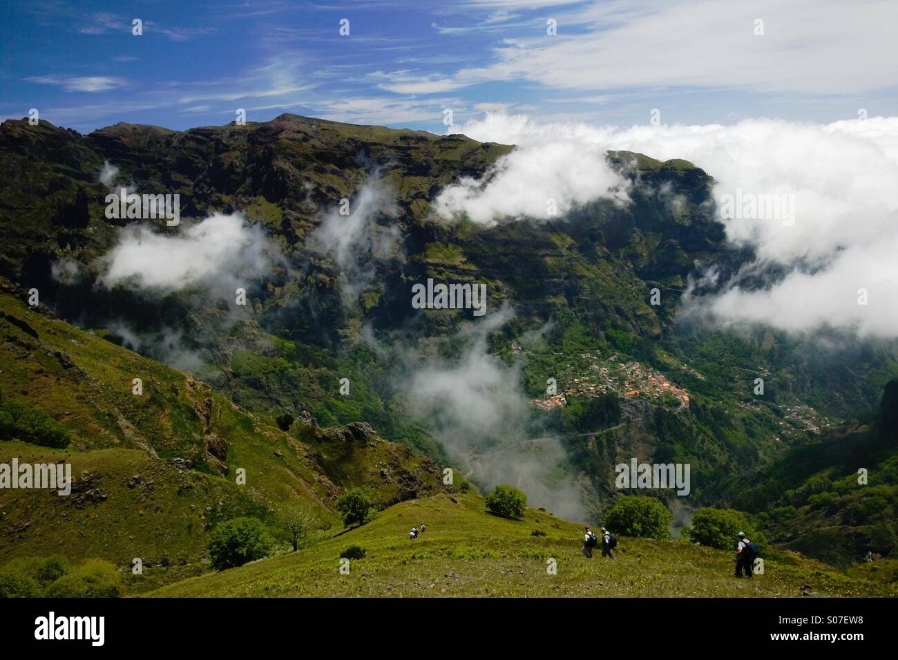 Walkers in the nuns Valley in Madeira Stock Photo Alamy