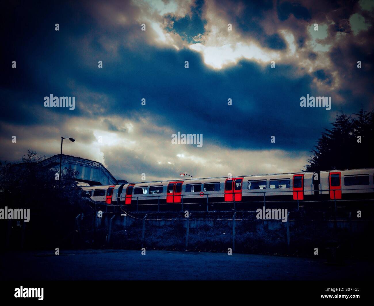 Tube train in transit, London, England, UK Stock Photo Alamy