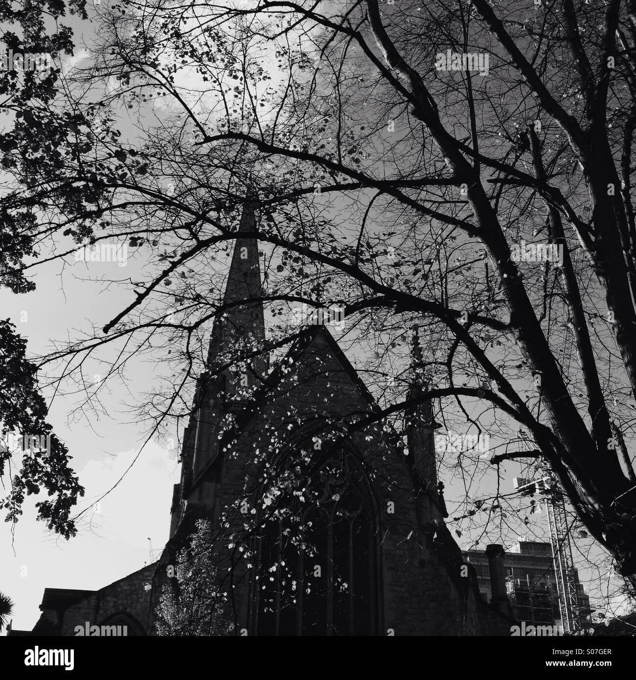 Silhouette of a church in west London England - Smartphone Captured Stock Image