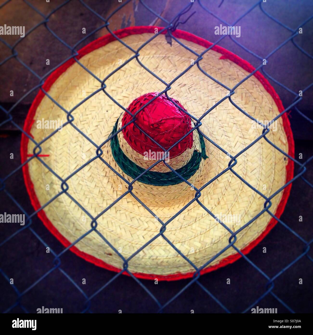 A Mexican sombrero behind a fence in Colonia Condesa, Mexico City,Mexico Stock Photo
