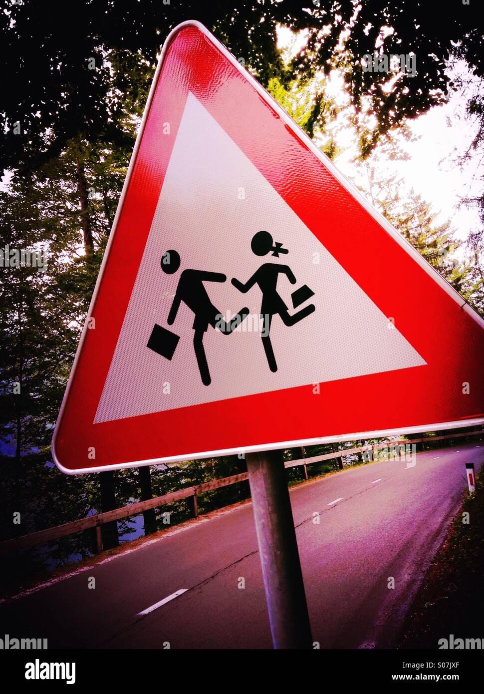 School children warning road sign - Smartphone Captured Stock Image