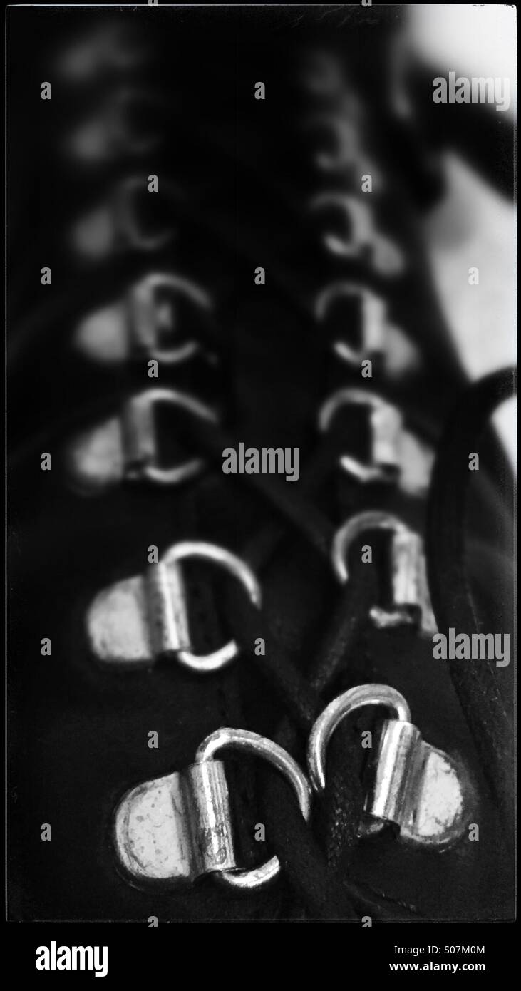 Laces on a pair of women's high heel boots - Smartphone Captured Stock Image