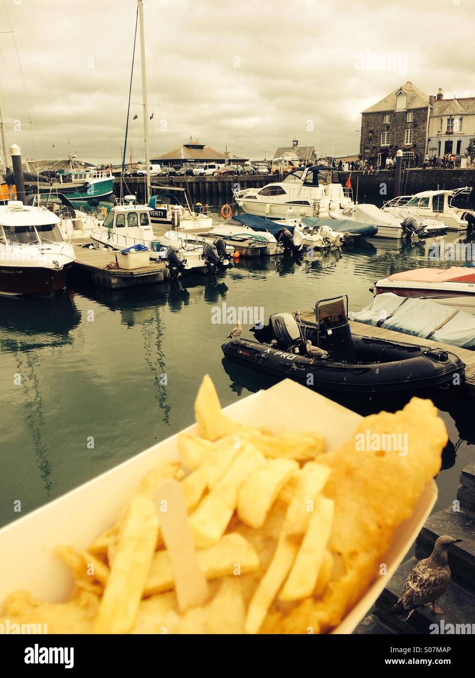 Fish and chips, Padstow harbour Stock Photo Alamy