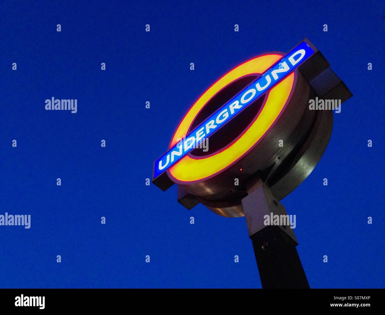 Illuminated London Underground signpost - Smartphone Captured Stock Image
