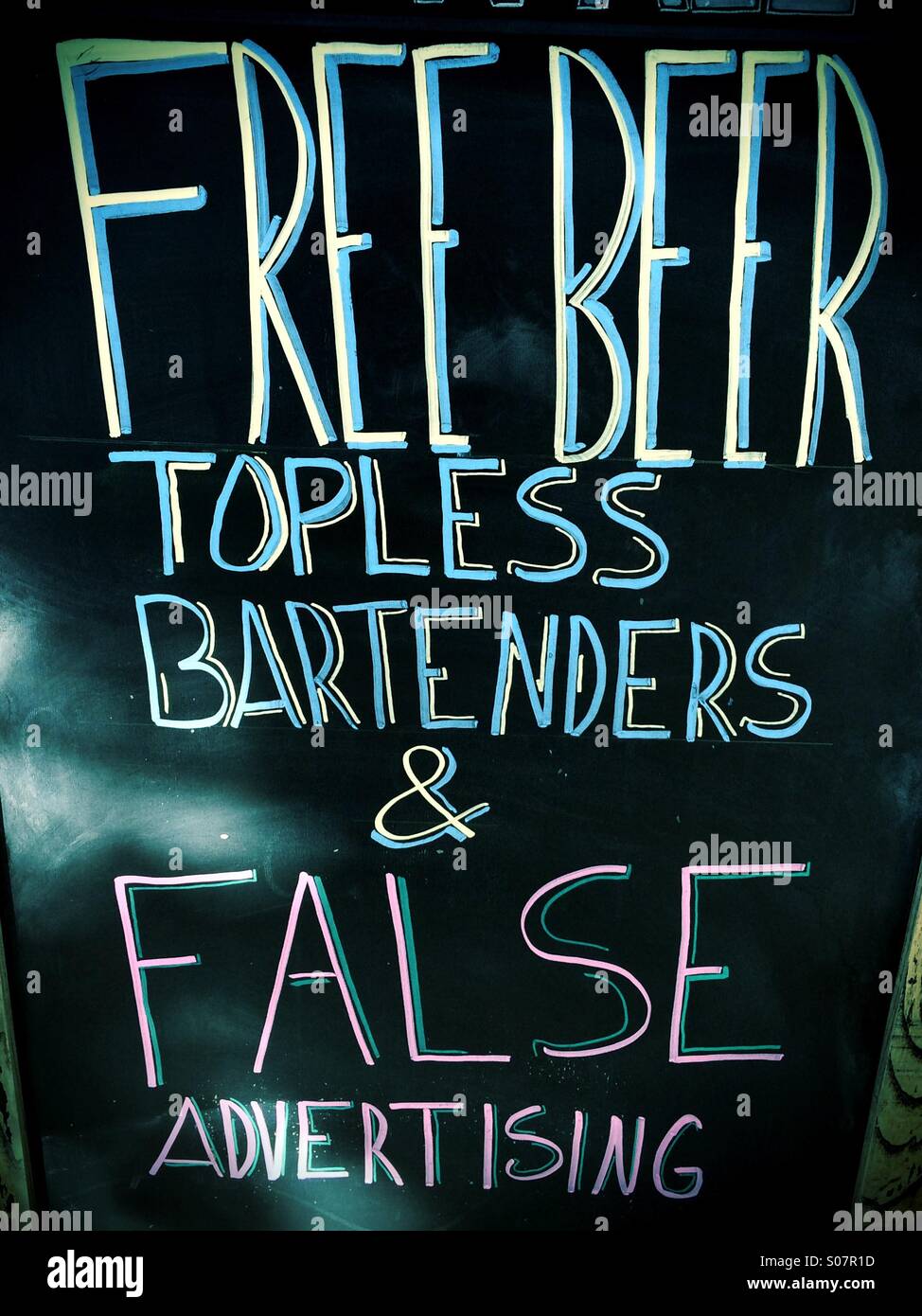 Free beer, topless bartenders and false advertising Stock Photo - Alamy