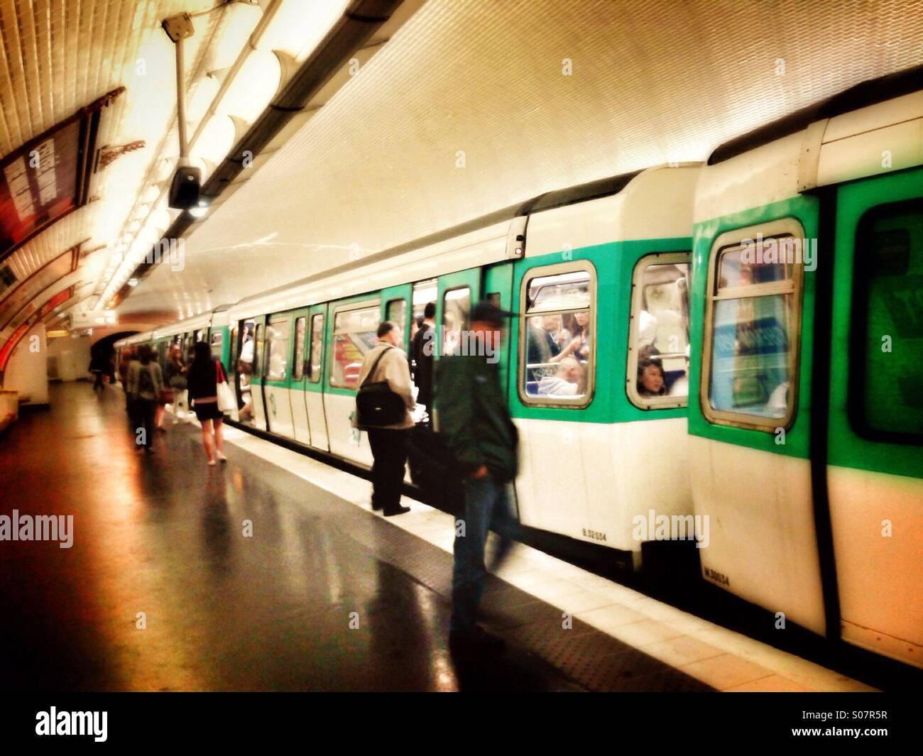 People getting on Metro station in Paris, France. - Smartphone Captured Stock Image