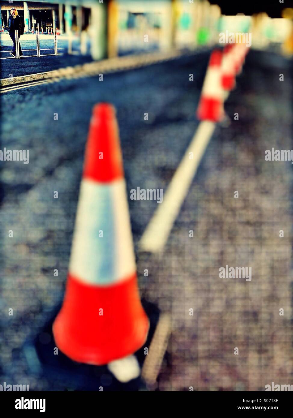 Row of traffic cones, London, UK Stock Photo