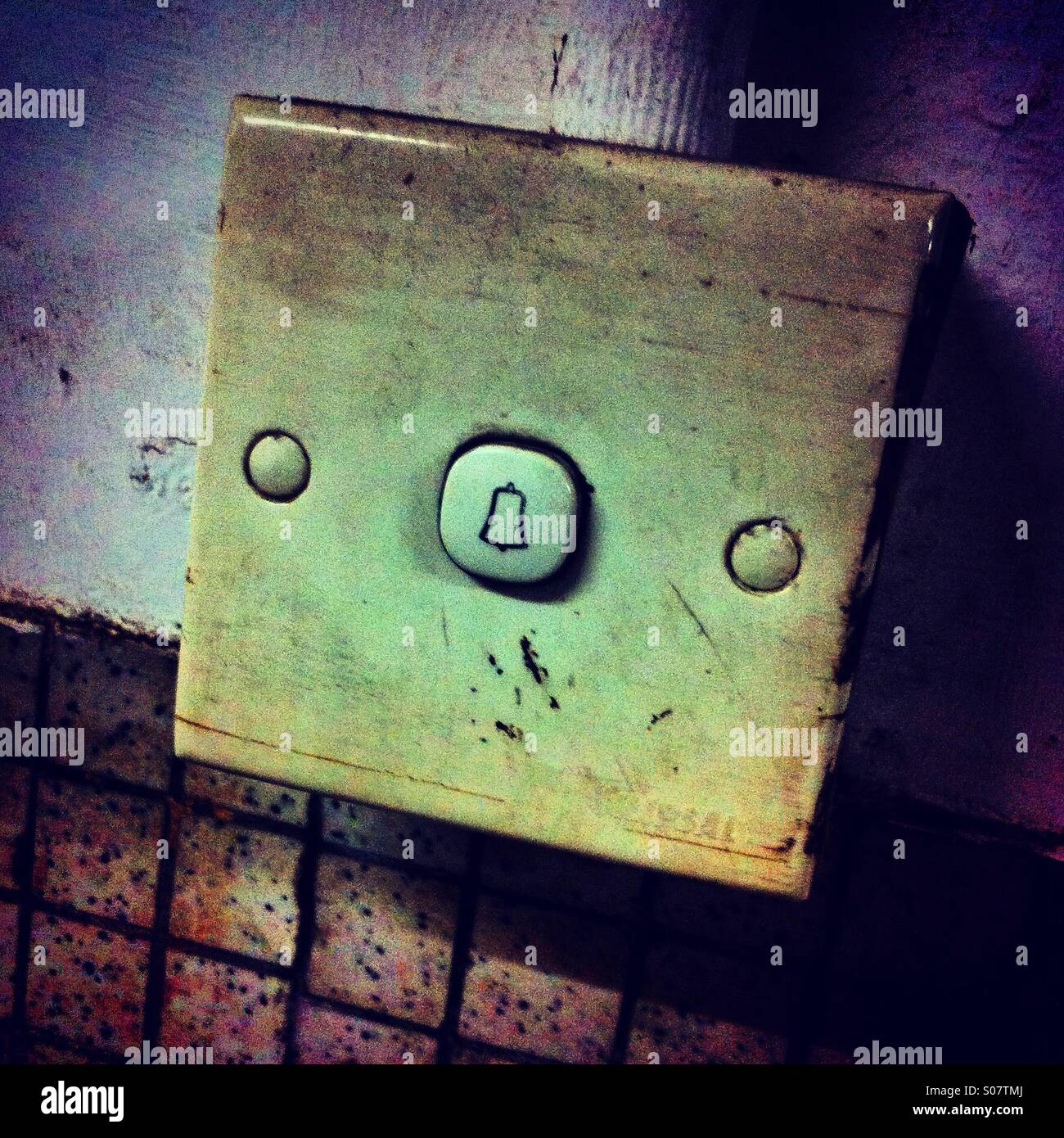 Ring bell button at entrance door - Smartphone Captured Stock Image