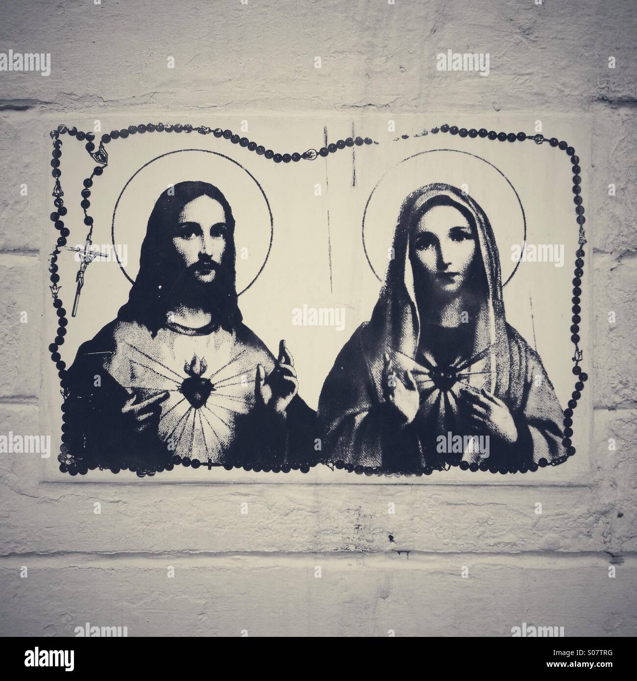 Ceramic tiles with a portraits of Jesus Christ and the Virgin Mary ...