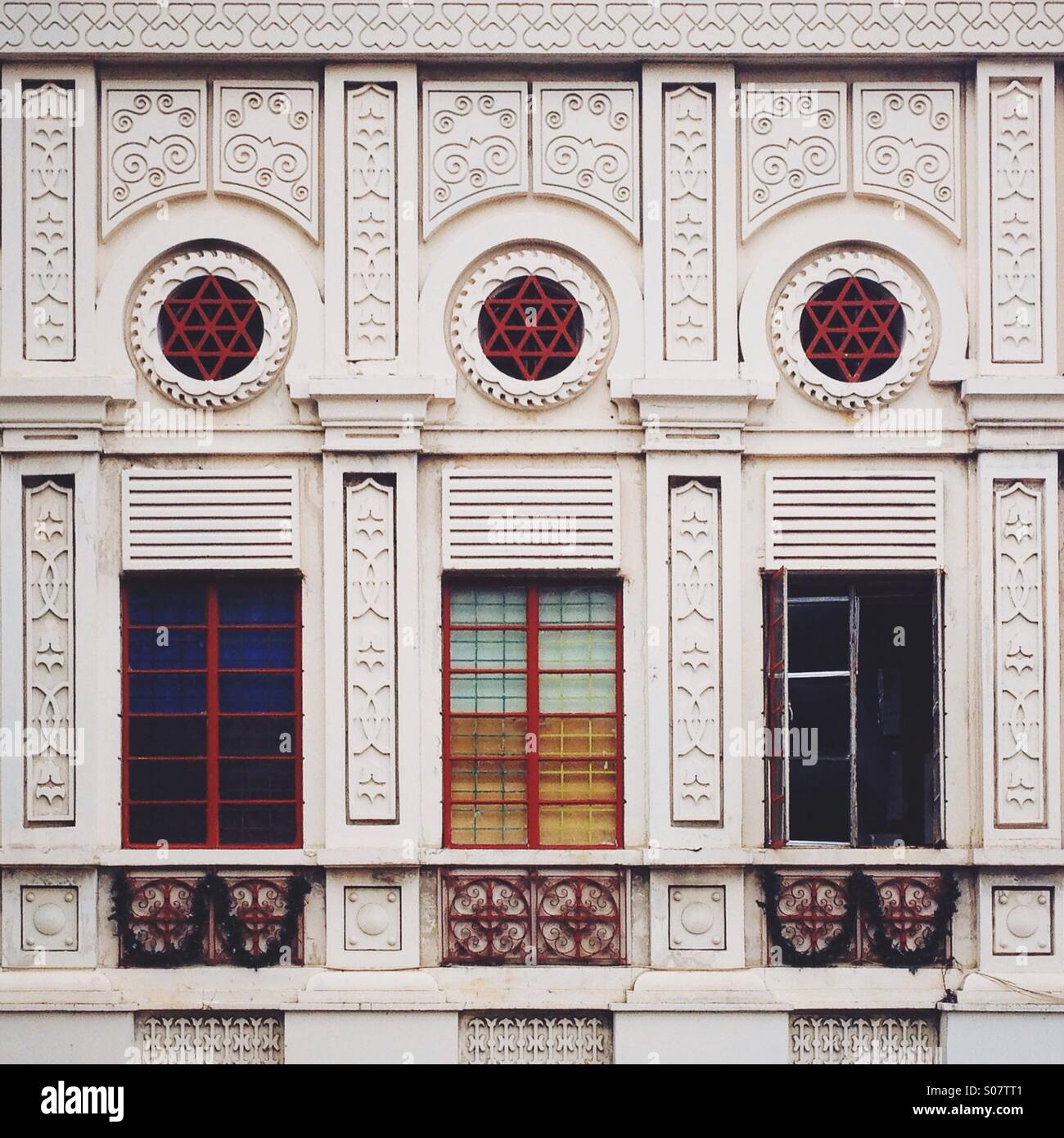 Ornate decorative facade of building in Intramuros historic district, Metro Manila, Philippines Stock Photo