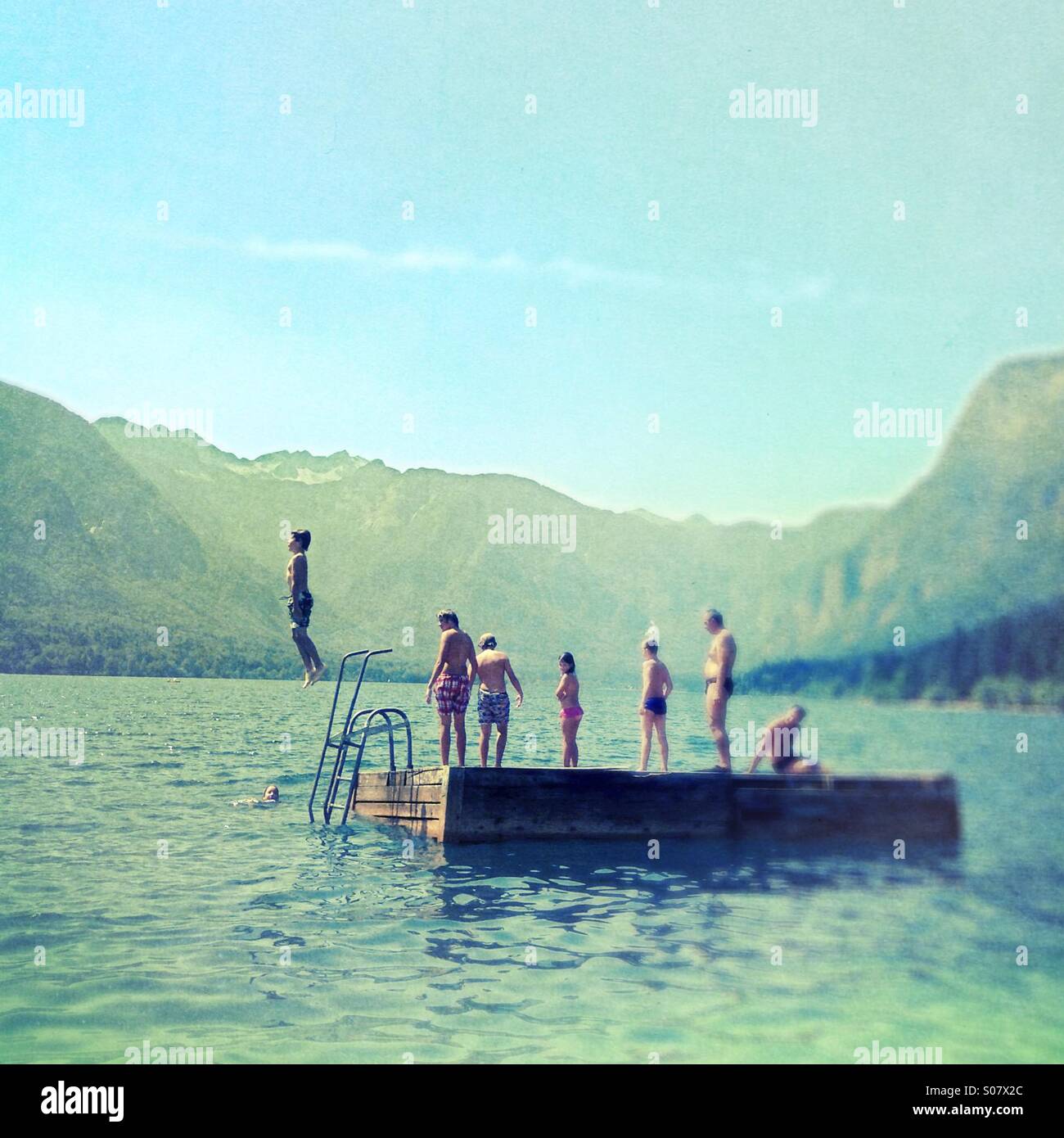 Summer fun at Lake Bohinj in Slovenia - Smartphone Captured Stock Image