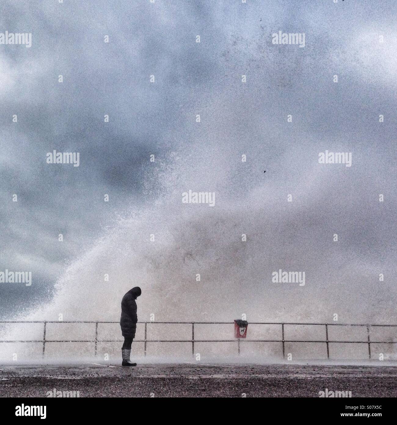 Big waves at high tide in Teignmouth, Devon - Smartphone Captured Stock Image