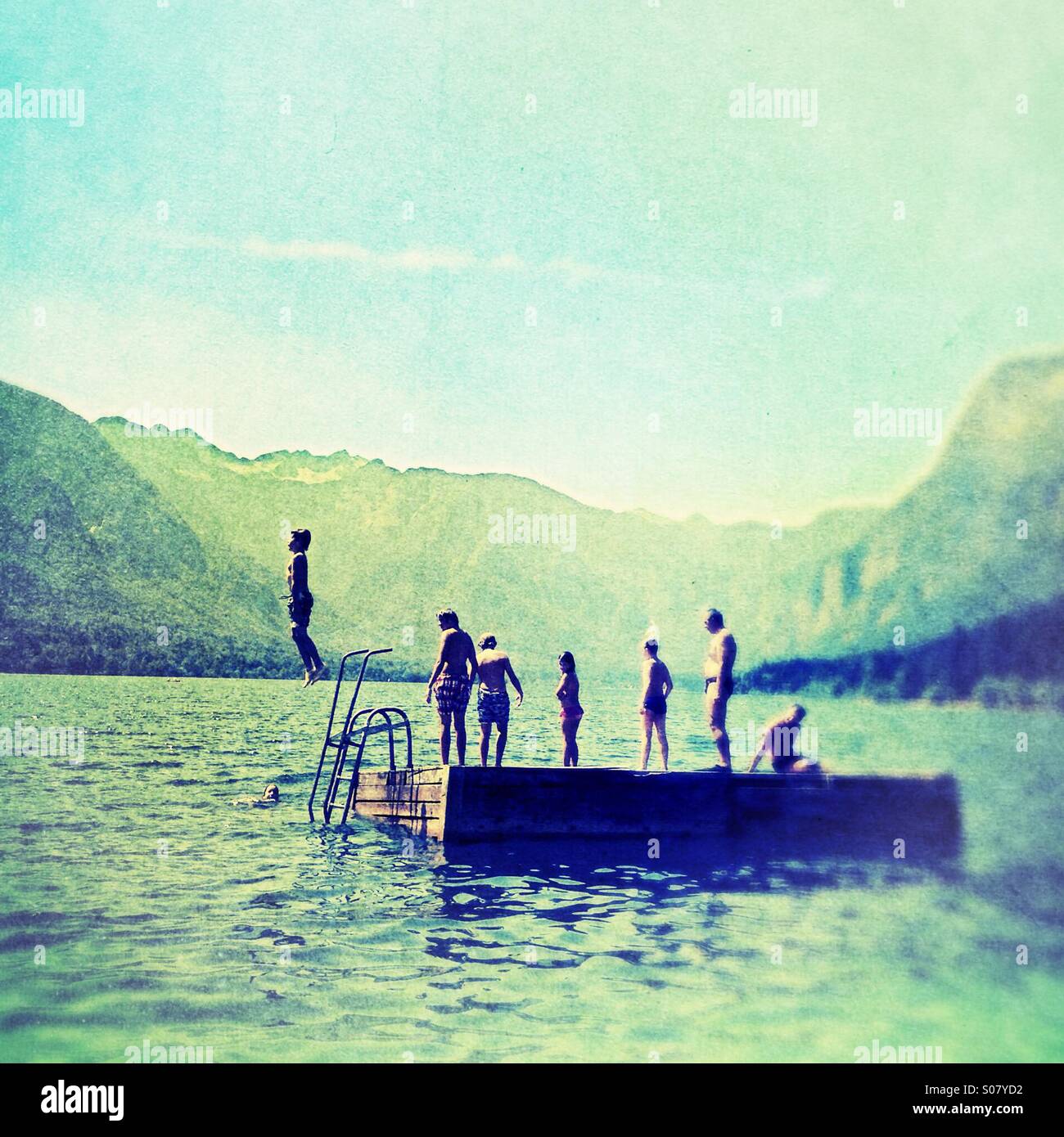 Last summer.......                                  swimming in Lake Bohinj, Slovenia.         (tilted focus) - Smartphone Captured Stock Image