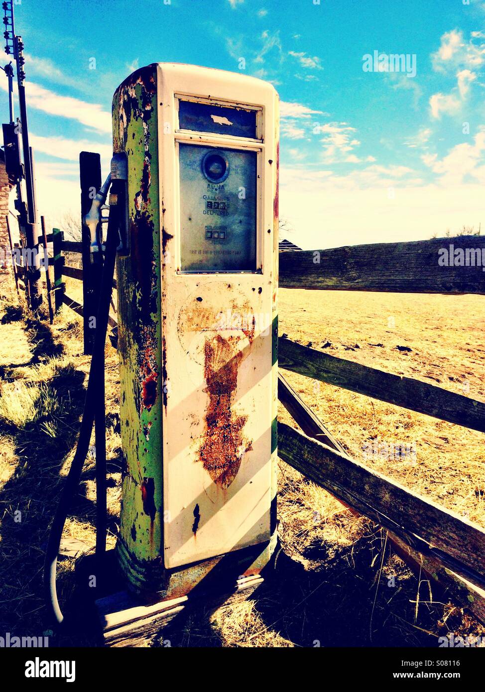 Vintage Gas Pump, Empire Ranch, Arizona, USA Stock Photo
