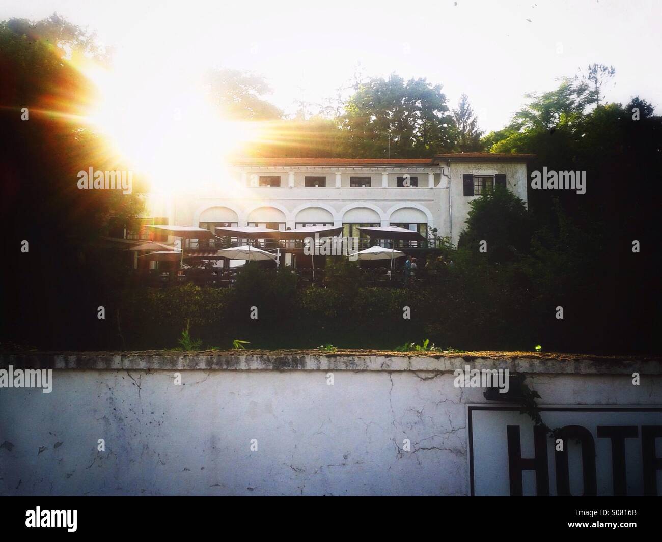 Hotel with sunset behind - Smartphone Captured Stock Image