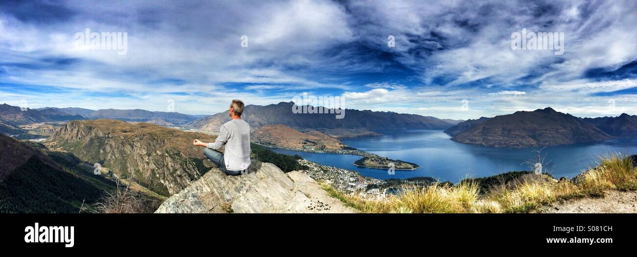 Mountain top meditation Stock Photo Alamy
