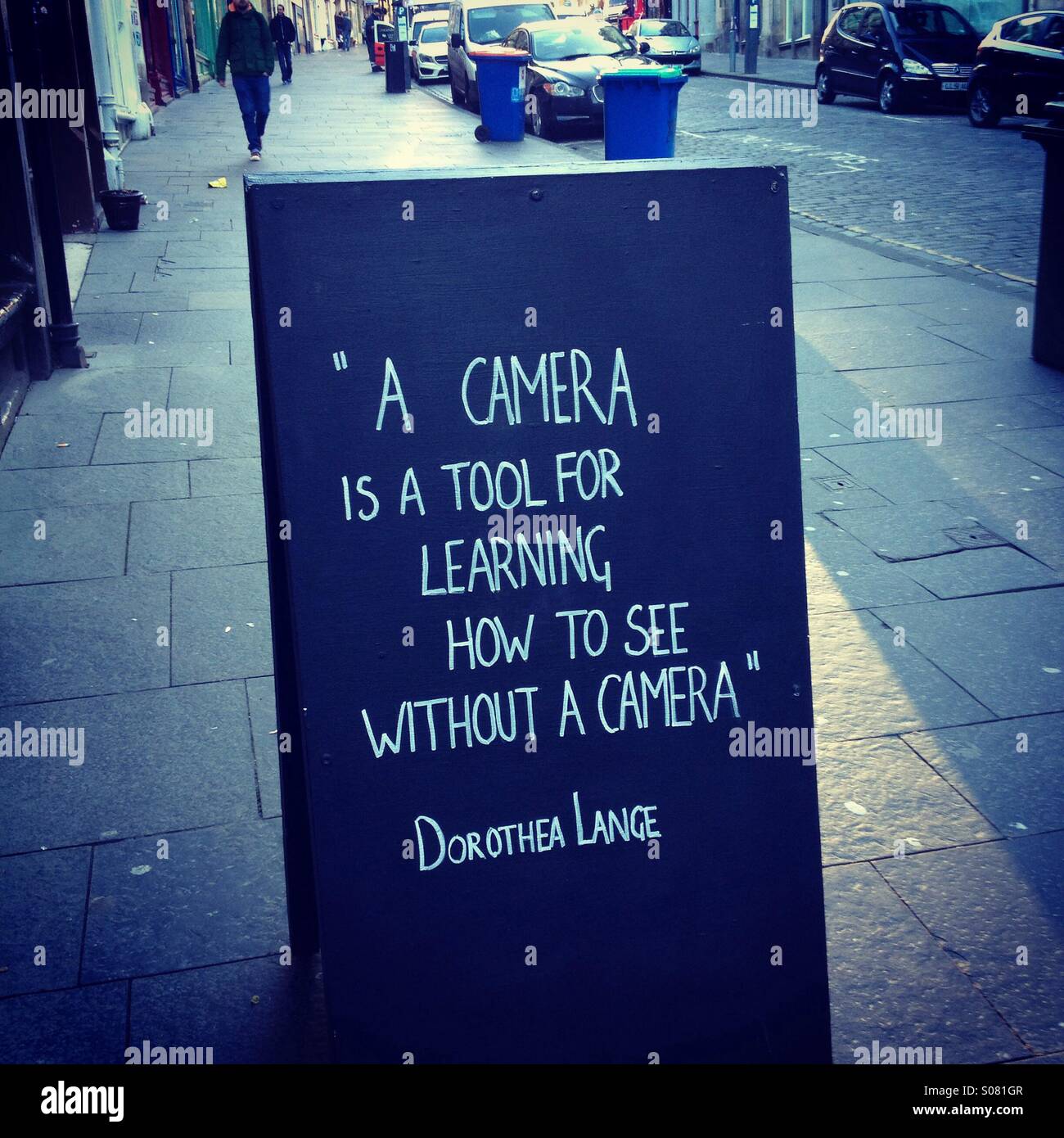 Quote on photography and seeing things by Dirothea Lange, American photographer from the 1930s. Stock Photo