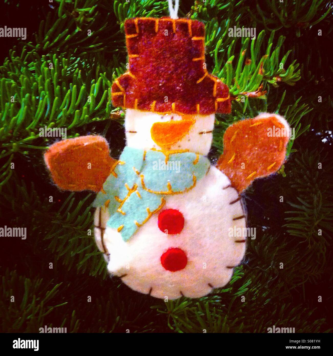 Snowman christmas tree decoration - Smartphone Captured Stock Image