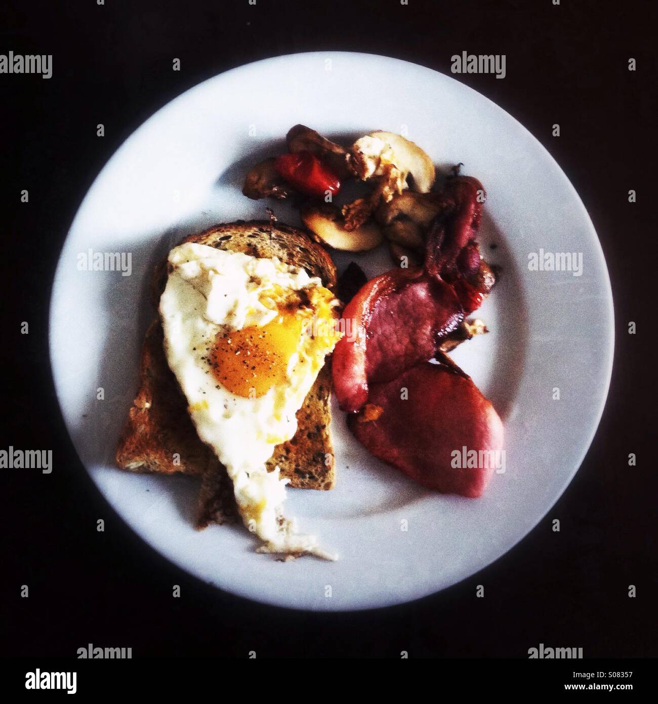 Messy Cooked breakfast or full English breakfast - Smartphone Captured Stock Image